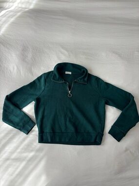 Full Tilt Cropped Quarter Zip Sweatshirt Green Athleisure